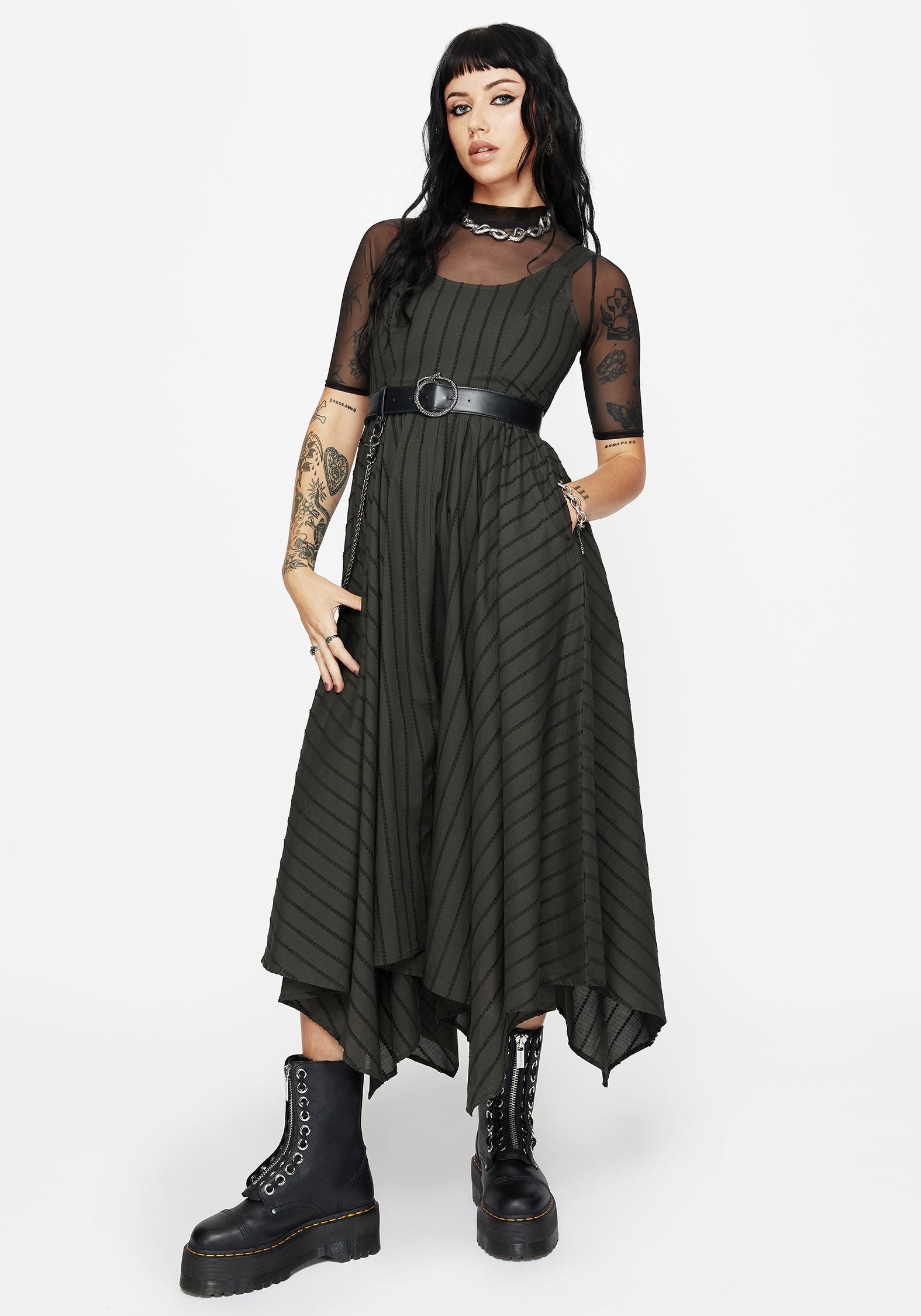 Blythe Cotton Handkerchief Hem Midaxi Dress – Dark Green