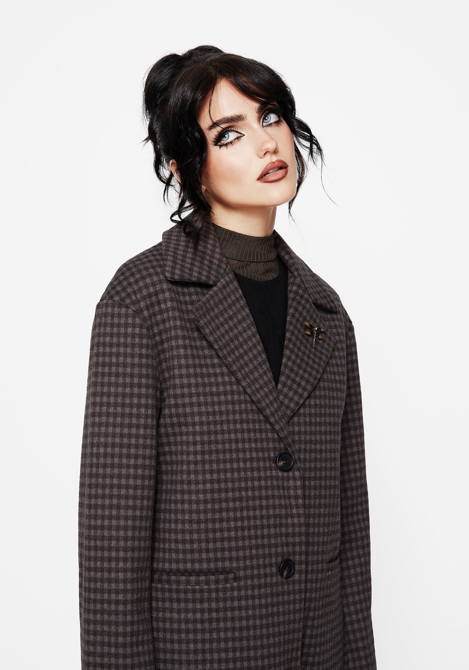 Pilgrim Gingham Coat With Dragonfly Brooch - Image 5