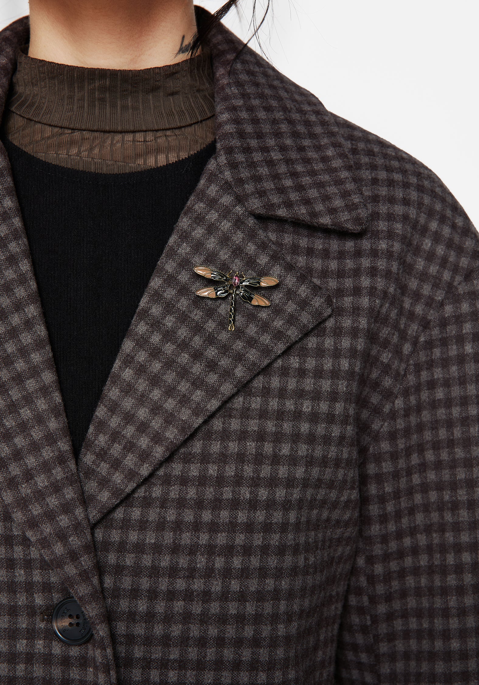 Pilgrim Gingham Coat With Dragonfly Brooch - Image 2