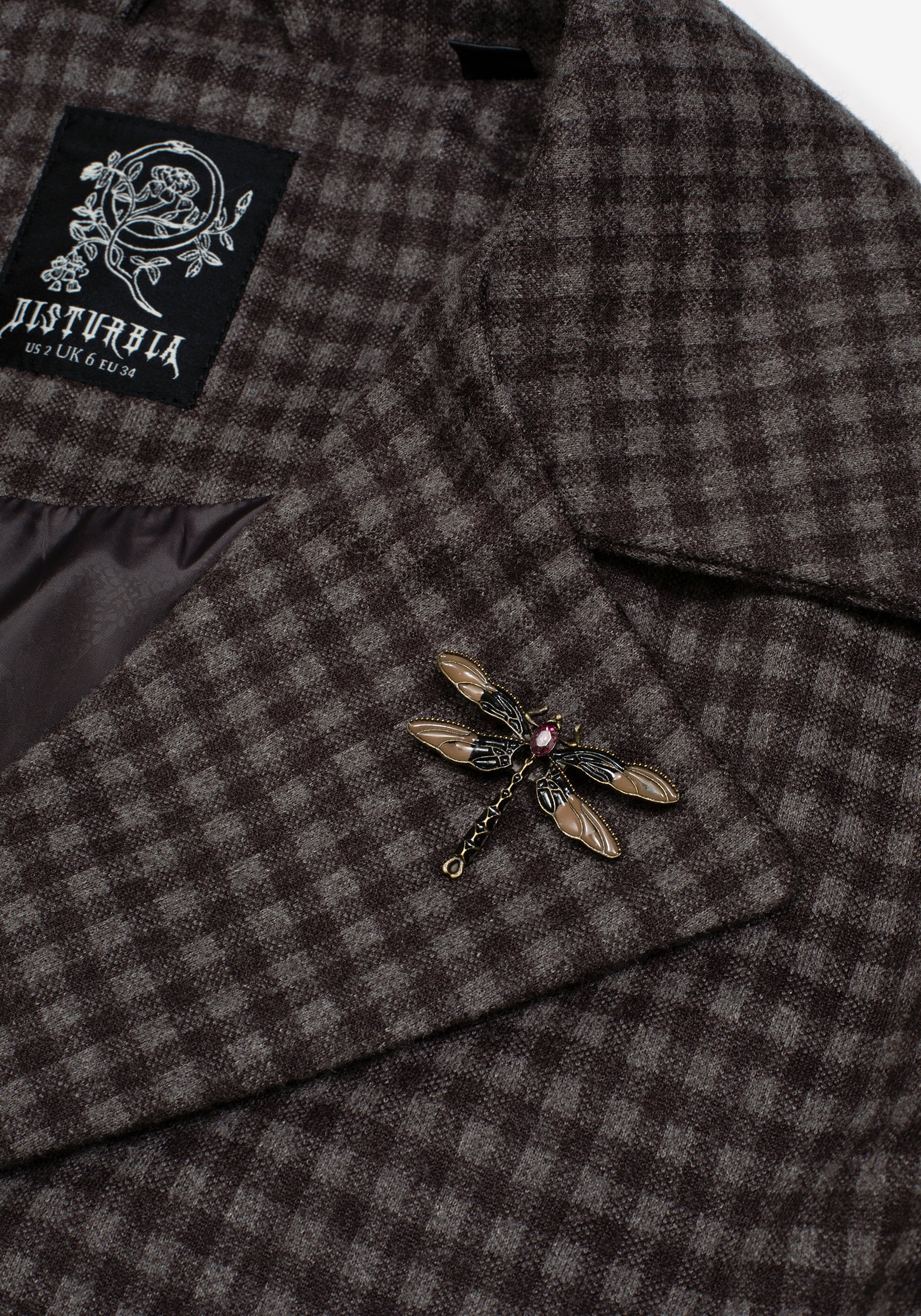 Pilgrim Gingham Coat With Dragonfly Brooch - Image 8